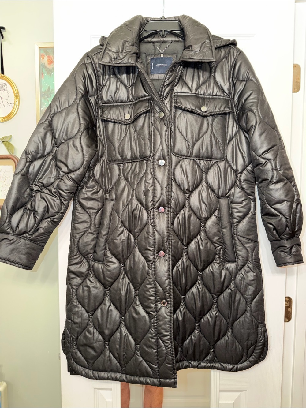 Lucky Brand Black Quilted Long Puffer Coat